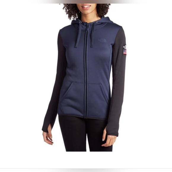 The North Face Half Dome Full-Zip Hoodie, Blue, Black, Women's Size L, USA Flag - Picture 1 of 16